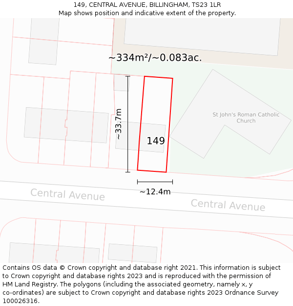 149, CENTRAL AVENUE, BILLINGHAM, TS23 1LR: Plot and title map