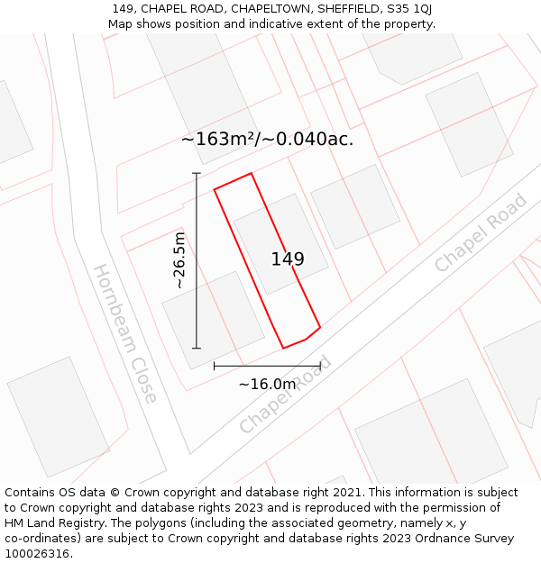 149, CHAPEL ROAD, CHAPELTOWN, SHEFFIELD, S35 1QJ: Plot and title map