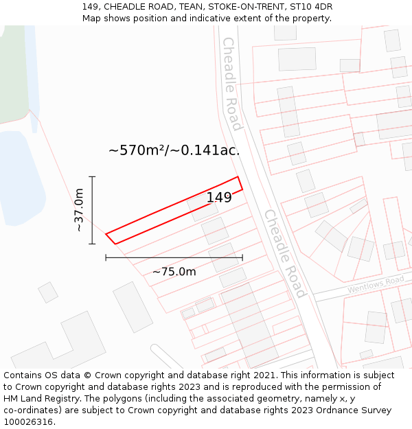 149, CHEADLE ROAD, TEAN, STOKE-ON-TRENT, ST10 4DR: Plot and title map