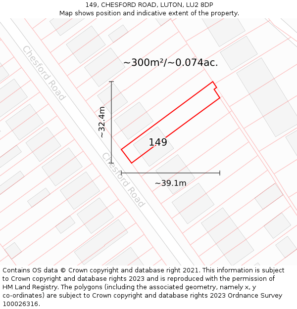149, CHESFORD ROAD, LUTON, LU2 8DP: Plot and title map