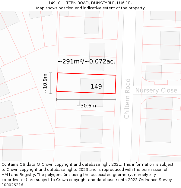 149, CHILTERN ROAD, DUNSTABLE, LU6 1EU: Plot and title map