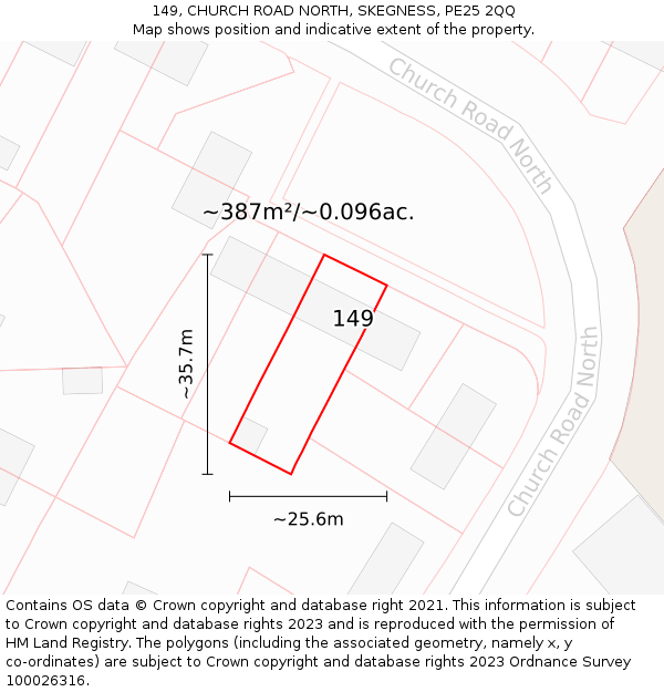 149, CHURCH ROAD NORTH, SKEGNESS, PE25 2QQ: Plot and title map