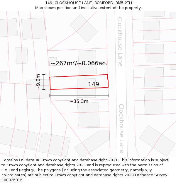 149, CLOCKHOUSE LANE, ROMFORD, RM5 2TH: Plot and title map