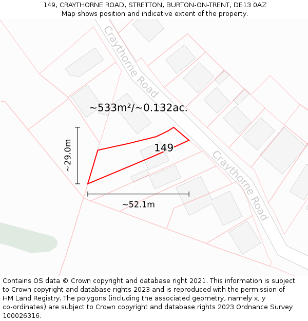 149, CRAYTHORNE ROAD, STRETTON, BURTON-ON-TRENT, DE13 0AZ: Plot and title map