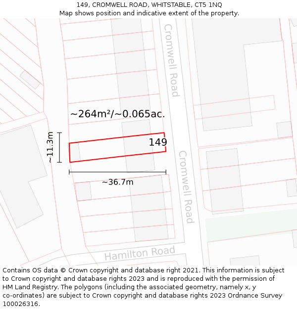 149, CROMWELL ROAD, WHITSTABLE, CT5 1NQ: Plot and title map