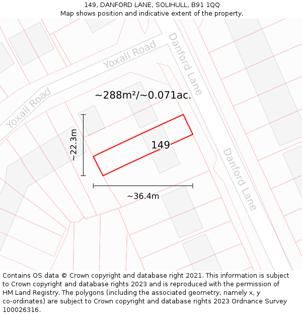 149, DANFORD LANE, SOLIHULL, B91 1QQ: Plot and title map