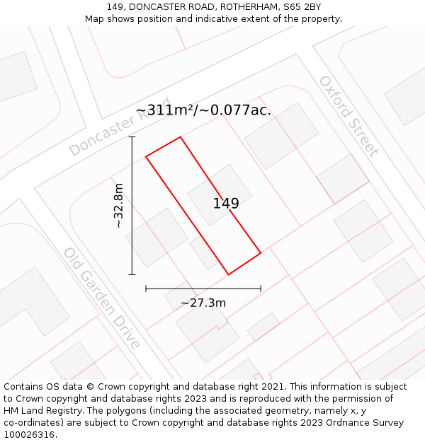 149, DONCASTER ROAD, ROTHERHAM, S65 2BY: Plot and title map