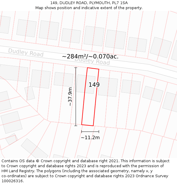 149, DUDLEY ROAD, PLYMOUTH, PL7 1SA: Plot and title map