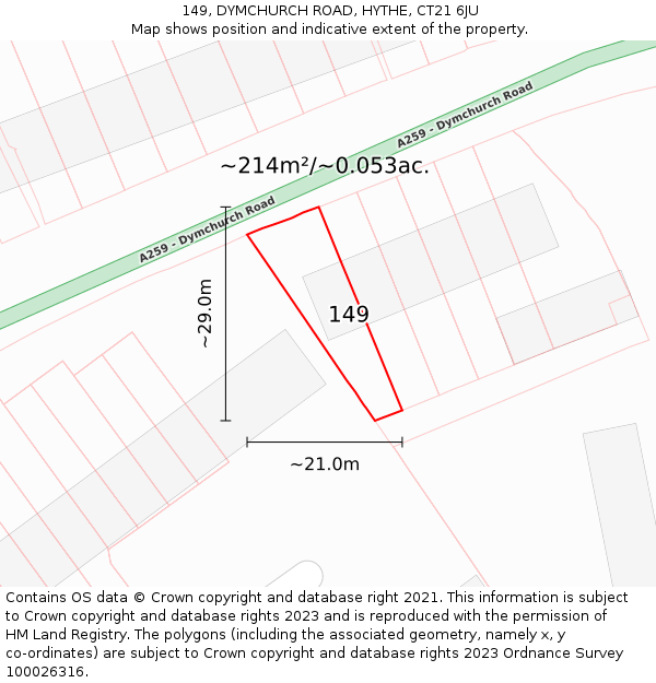 149, DYMCHURCH ROAD, HYTHE, CT21 6JU: Plot and title map