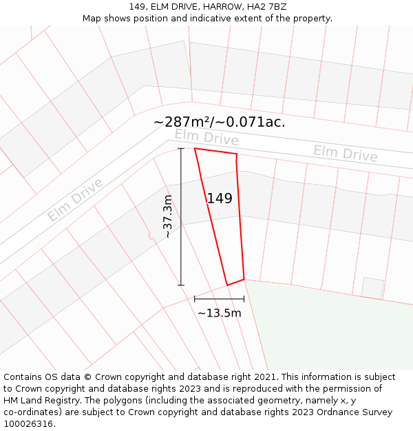 149, ELM DRIVE, HARROW, HA2 7BZ: Plot and title map