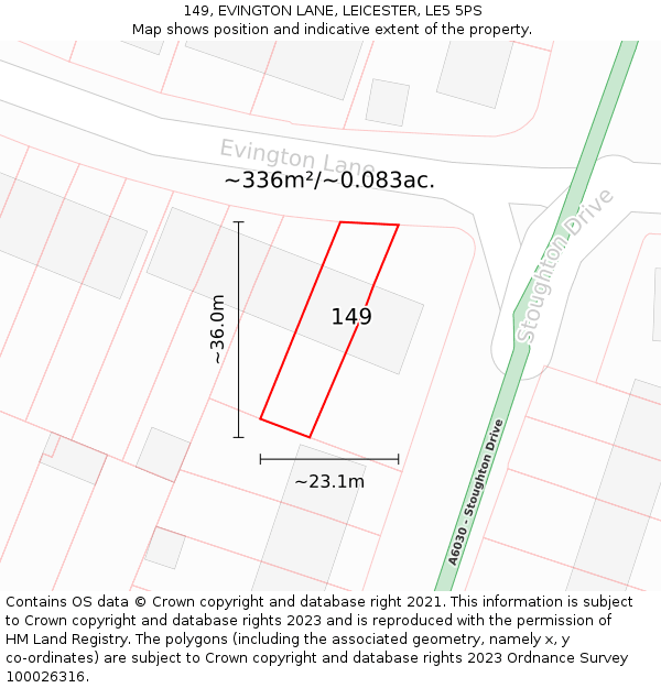 149, EVINGTON LANE, LEICESTER, LE5 5PS: Plot and title map