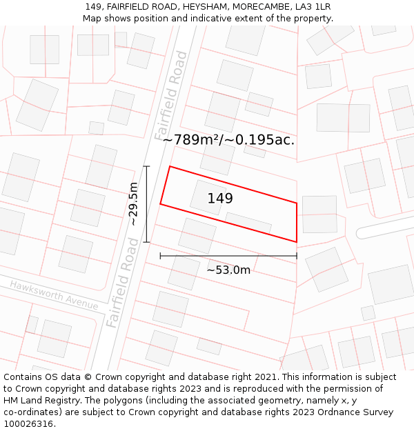 149, FAIRFIELD ROAD, HEYSHAM, MORECAMBE, LA3 1LR: Plot and title map