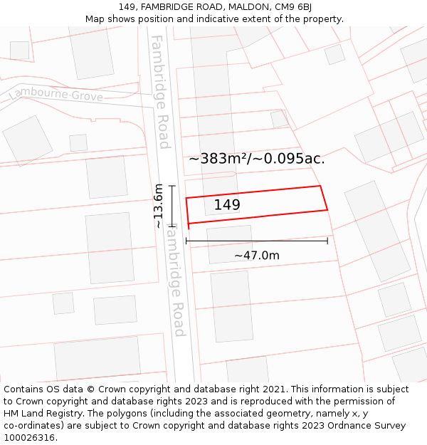 149, FAMBRIDGE ROAD, MALDON, CM9 6BJ: Plot and title map