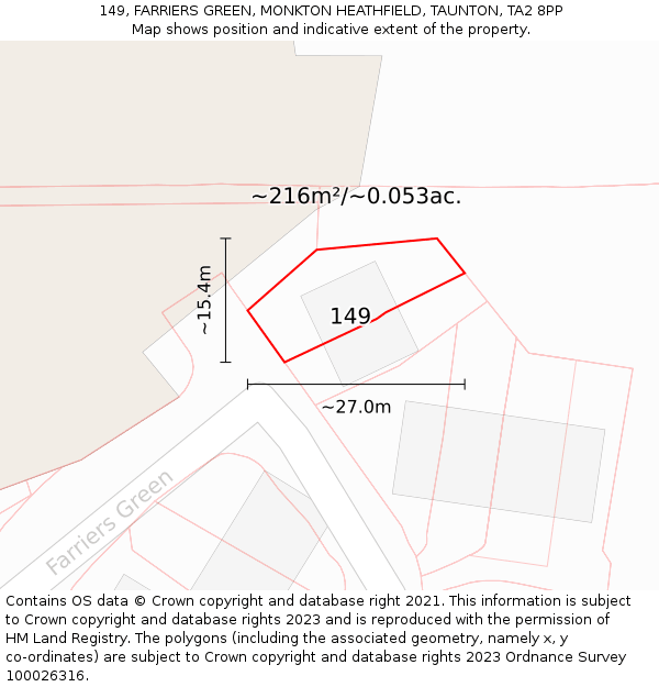 149, FARRIERS GREEN, MONKTON HEATHFIELD, TAUNTON, TA2 8PP: Plot and title map