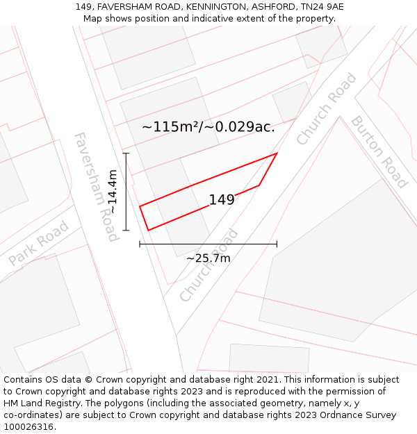 149, FAVERSHAM ROAD, KENNINGTON, ASHFORD, TN24 9AE: Plot and title map