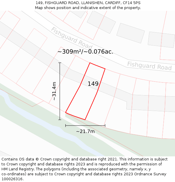 149, FISHGUARD ROAD, LLANISHEN, CARDIFF, CF14 5PS: Plot and title map