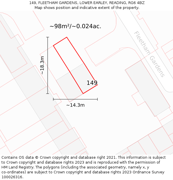 149, FLEETHAM GARDENS, LOWER EARLEY, READING, RG6 4BZ: Plot and title map