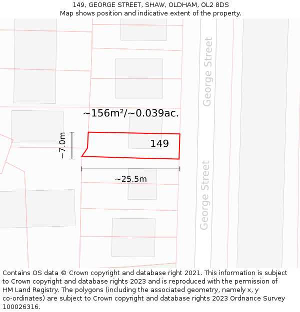 149, GEORGE STREET, SHAW, OLDHAM, OL2 8DS: Plot and title map