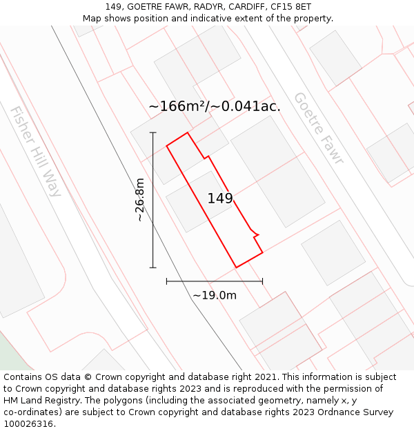 149, GOETRE FAWR, RADYR, CARDIFF, CF15 8ET: Plot and title map