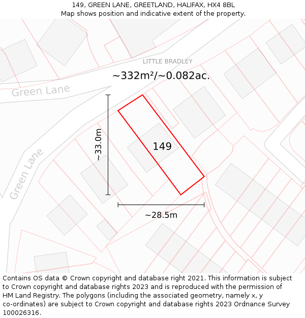 149, GREEN LANE, GREETLAND, HALIFAX, HX4 8BL: Plot and title map