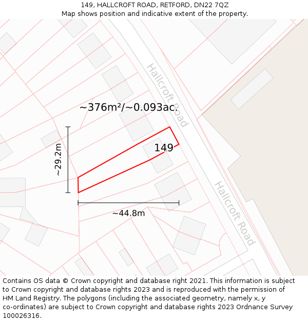 149, HALLCROFT ROAD, RETFORD, DN22 7QZ: Plot and title map