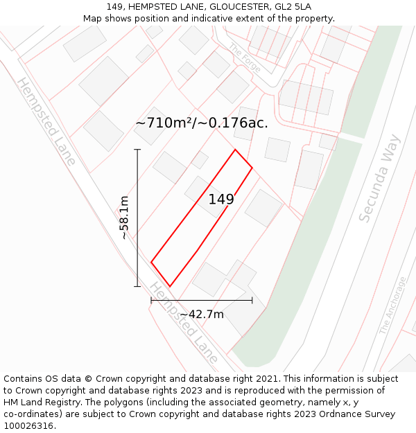 149, HEMPSTED LANE, GLOUCESTER, GL2 5LA: Plot and title map