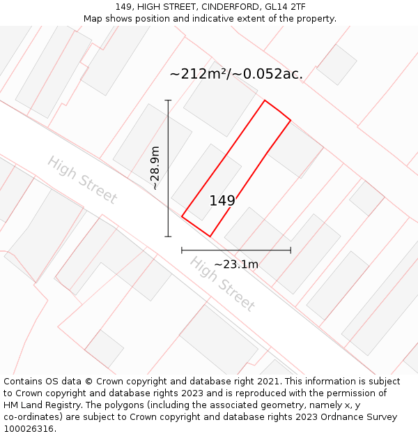 149, HIGH STREET, CINDERFORD, GL14 2TF: Plot and title map