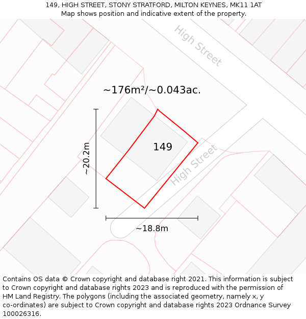 149, HIGH STREET, STONY STRATFORD, MILTON KEYNES, MK11 1AT: Plot and title map