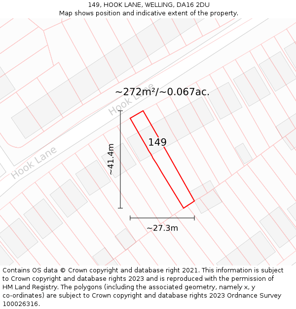 149, HOOK LANE, WELLING, DA16 2DU: Plot and title map