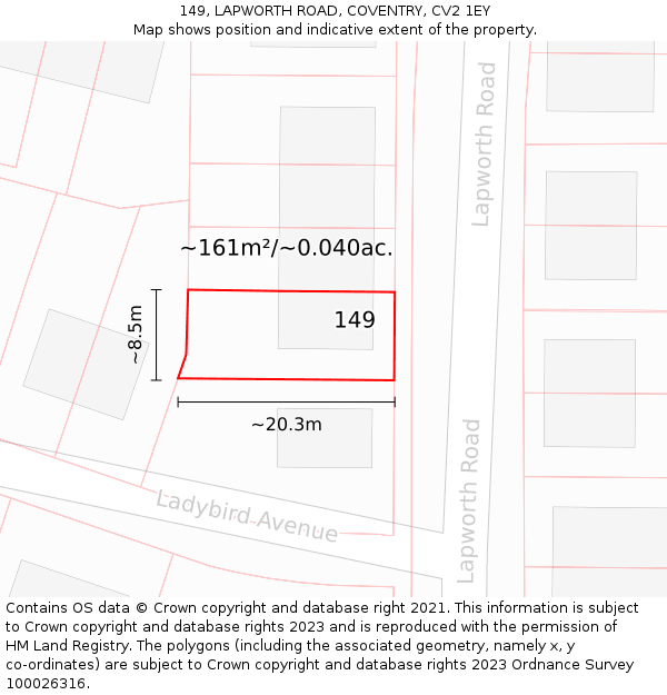 149, LAPWORTH ROAD, COVENTRY, CV2 1EY: Plot and title map