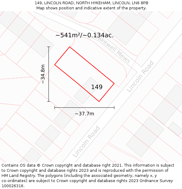 149, LINCOLN ROAD, NORTH HYKEHAM, LINCOLN, LN6 8PB: Plot and title map