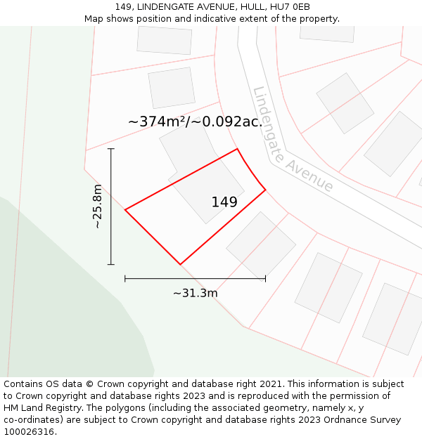 149, LINDENGATE AVENUE, HULL, HU7 0EB: Plot and title map