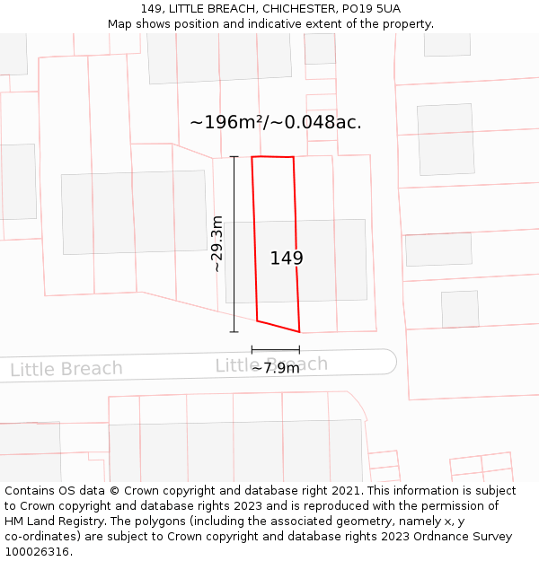 149, LITTLE BREACH, CHICHESTER, PO19 5UA: Plot and title map