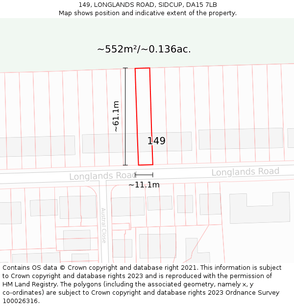 149, LONGLANDS ROAD, SIDCUP, DA15 7LB: Plot and title map