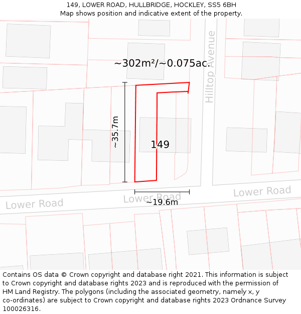 149, LOWER ROAD, HULLBRIDGE, HOCKLEY, SS5 6BH: Plot and title map