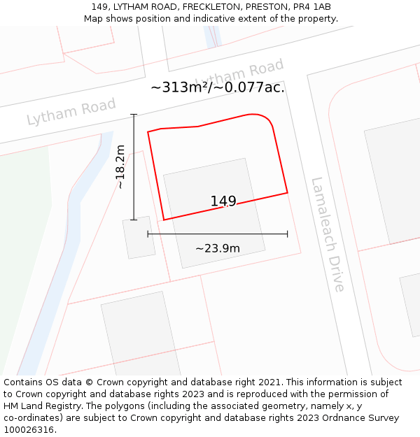 149, LYTHAM ROAD, FRECKLETON, PRESTON, PR4 1AB: Plot and title map