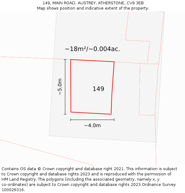 149, MAIN ROAD, AUSTREY, ATHERSTONE, CV9 3EB: Plot and title map