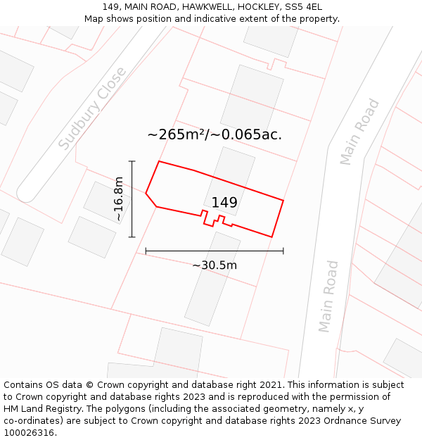149, MAIN ROAD, HAWKWELL, HOCKLEY, SS5 4EL: Plot and title map