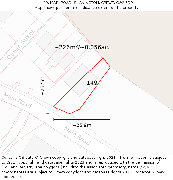 149, MAIN ROAD, SHAVINGTON, CREWE, CW2 5DP: Plot and title map