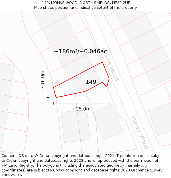 149, MONKS WOOD, NORTH SHIELDS, NE30 2UE: Plot and title map
