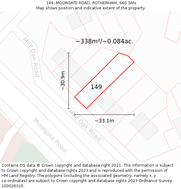 149, MOORGATE ROAD, ROTHERHAM, S60 3AN: Plot and title map