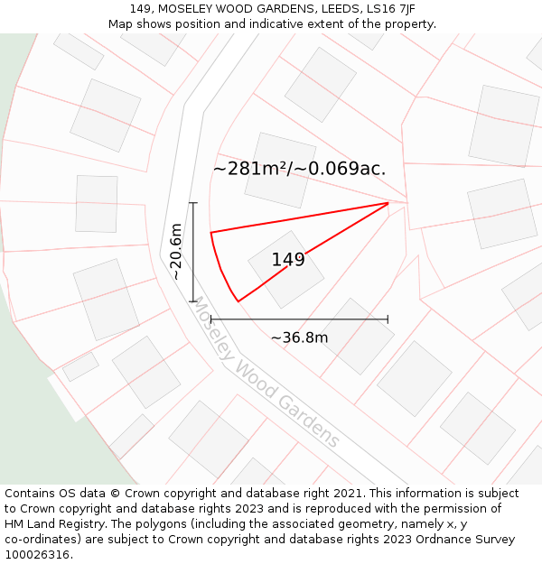 149, MOSELEY WOOD GARDENS, LEEDS, LS16 7JF: Plot and title map
