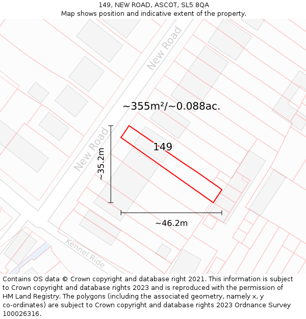 149, NEW ROAD, ASCOT, SL5 8QA: Plot and title map