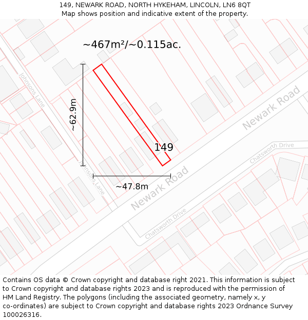 149, NEWARK ROAD, NORTH HYKEHAM, LINCOLN, LN6 8QT: Plot and title map