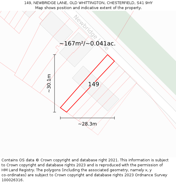 149, NEWBRIDGE LANE, OLD WHITTINGTON, CHESTERFIELD, S41 9HY: Plot and title map