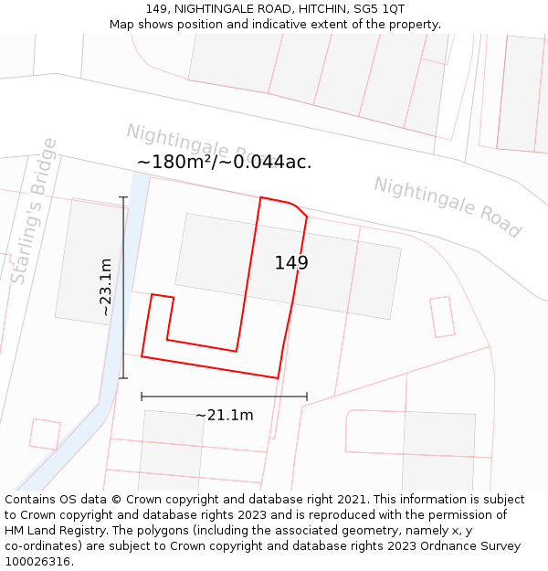 149, NIGHTINGALE ROAD, HITCHIN, SG5 1QT: Plot and title map