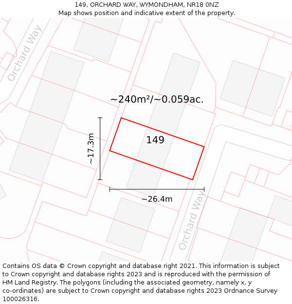 149, ORCHARD WAY, WYMONDHAM, NR18 0NZ: Plot and title map