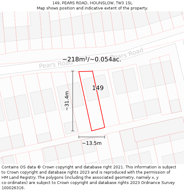 149, PEARS ROAD, HOUNSLOW, TW3 1SL: Plot and title map