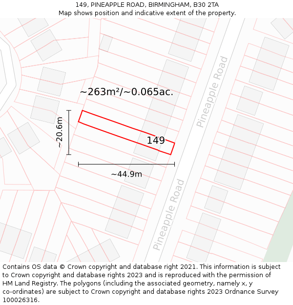 149, PINEAPPLE ROAD, BIRMINGHAM, B30 2TA: Plot and title map