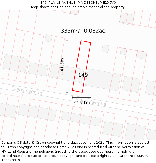 149, PLAINS AVENUE, MAIDSTONE, ME15 7AX: Plot and title map